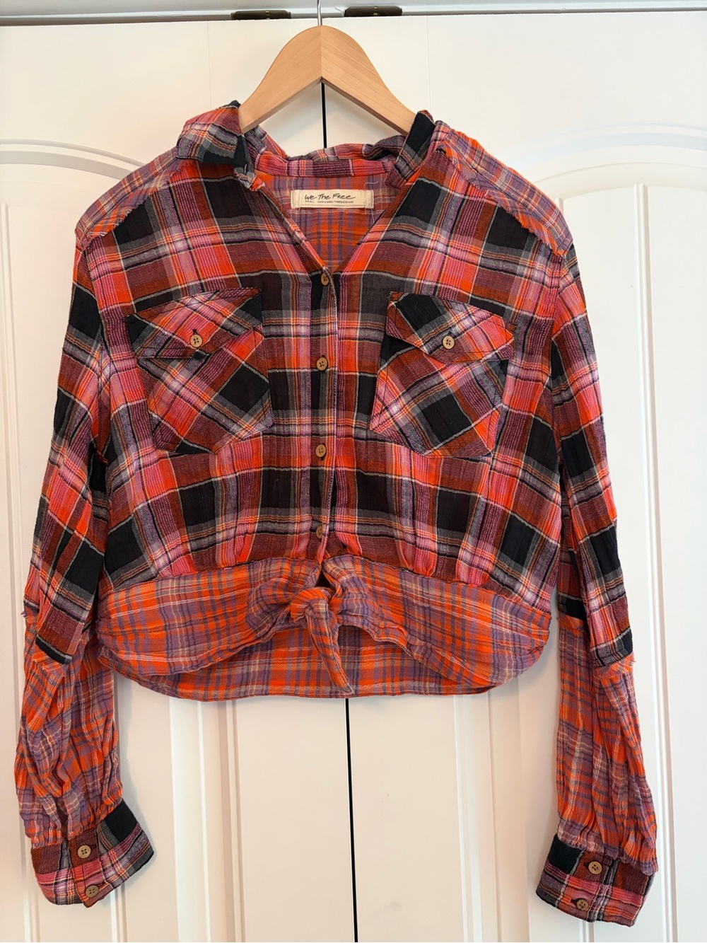 Free People We The Free NWT First Bloom Plaid Top Washed Pop Women's Size Small